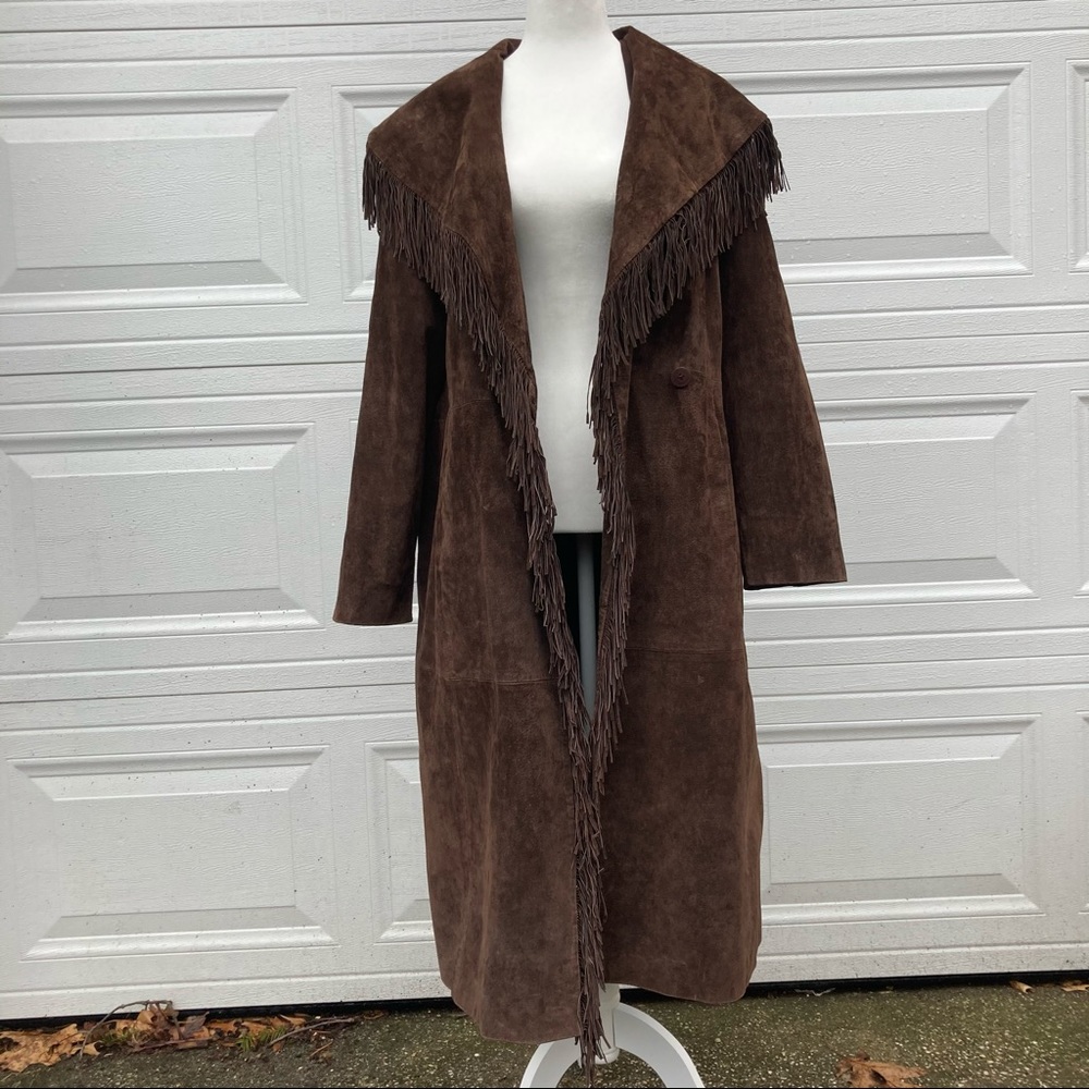 Large Brown Fringed Leather Jacket Western Fringe